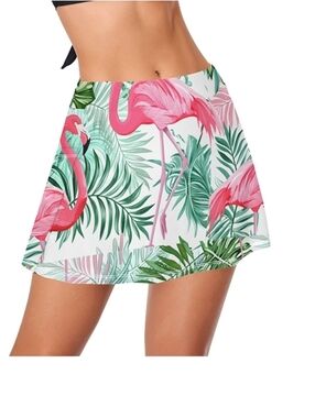 ONQUE Skort Tropical Stretchy Summer Spring Ready PXL White Purple Green Blue